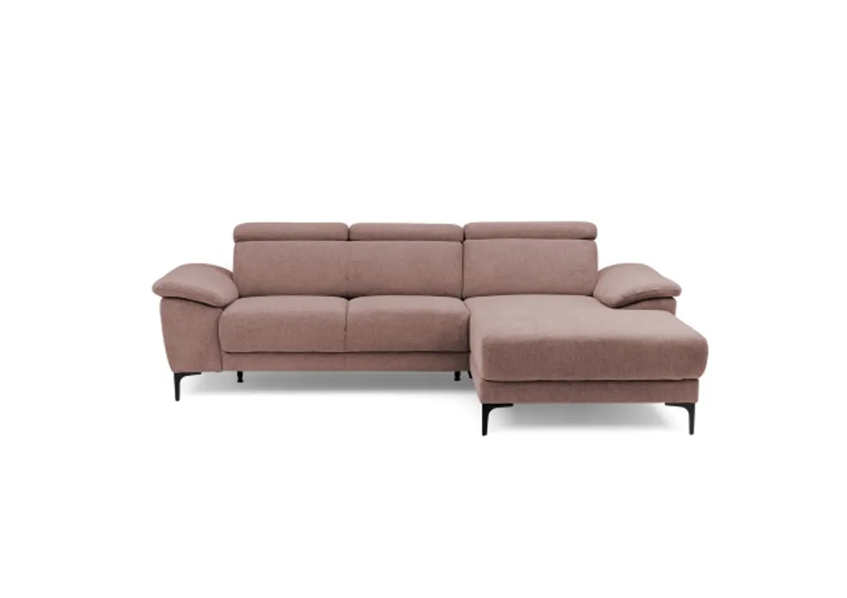 Ecksofa EZRA - 2-Sitzer, Ecke rechts inkl. Kopfteilverstellungen, Stoff, Koralle