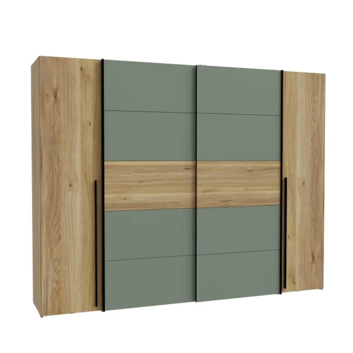 Schwebe-/Drehtürenschrank FAHDA - B. ca. 270 cm, Eiche Dekor, Grüngrau