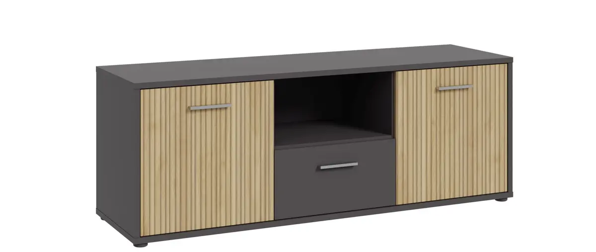 TV-Board FABIENNE- Dunkelgrau, Eiche Dekor