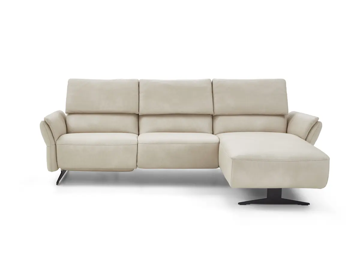 Ecksofa - 2-Sitzer mit Longchair rechts, Leder, Ecru