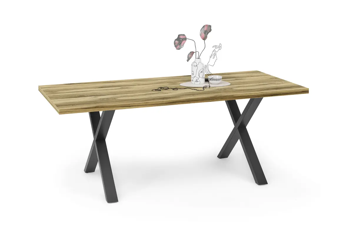 Esstisch - LB ca. 200x100 cm, Plankeneiche, Schwarz