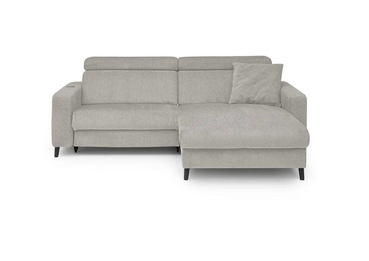 Ecksofa JANKO - 1-Sitzer mit Longchair rechts, Relaxfunktion motorisch, Stoff, Grau