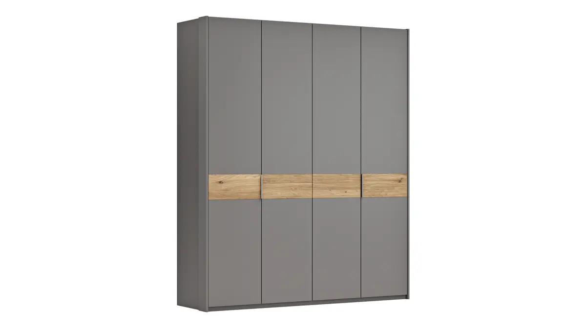 Drehtürenschrank Viana - B ca. 204 cm, Lack, Steingrau, Riffholz, Wildeiche