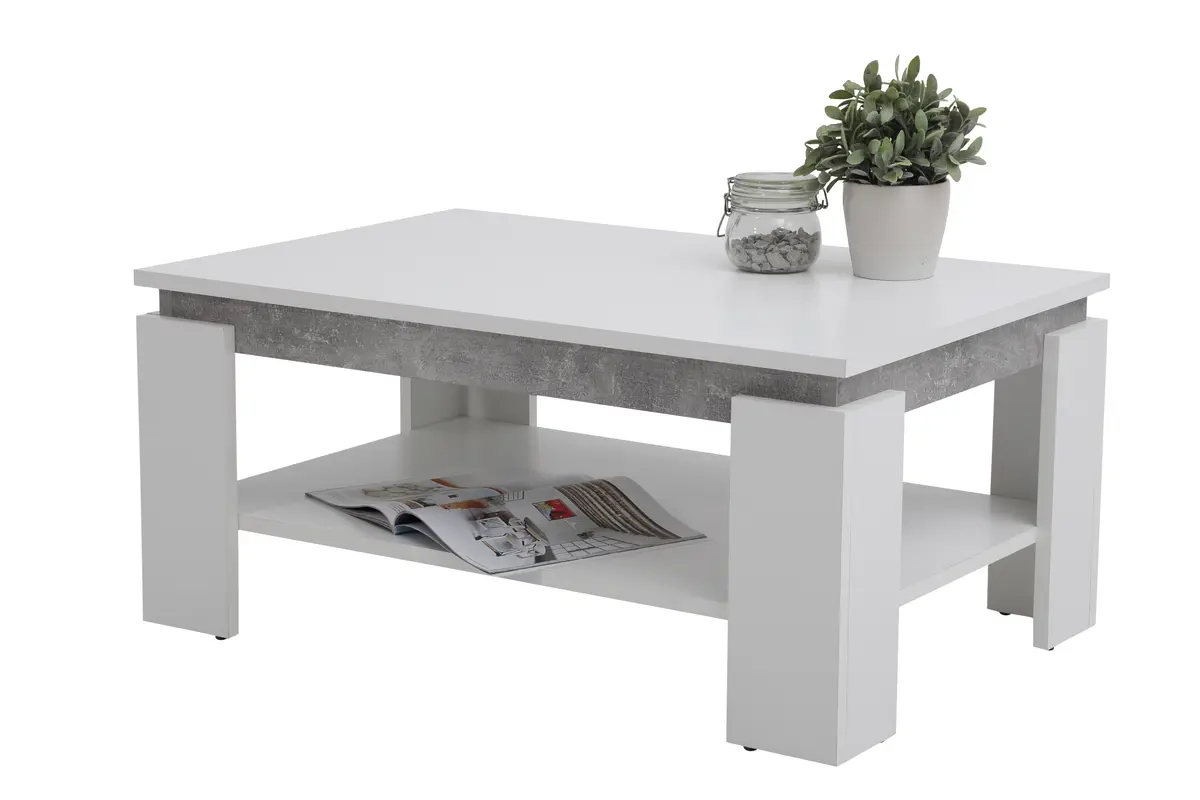 Couchtisch - LB ca. 90x60 cm, Weiß, Betonopik