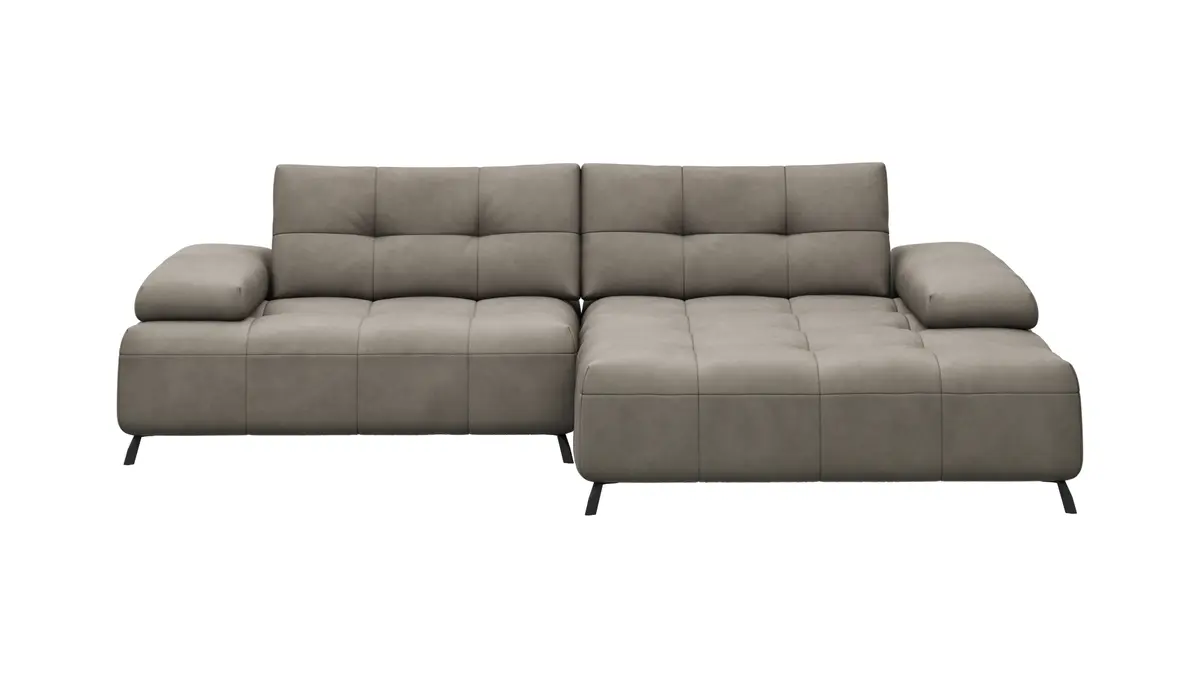 Ecksofa Comodo - 1,5-Sitzer, Longchair rechts, Leder, Taupe
