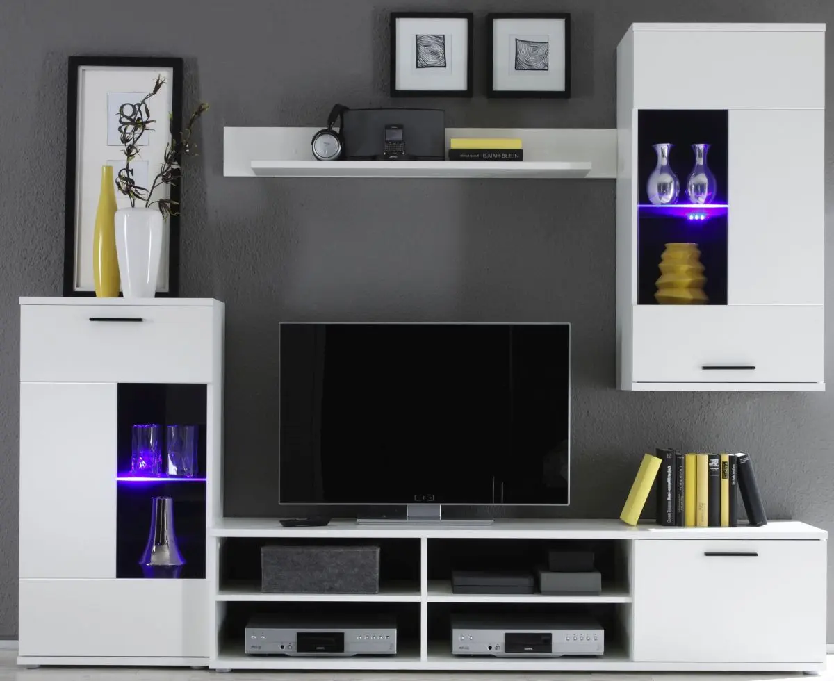 Wohnwand - mit Beleuchtung, Weiß