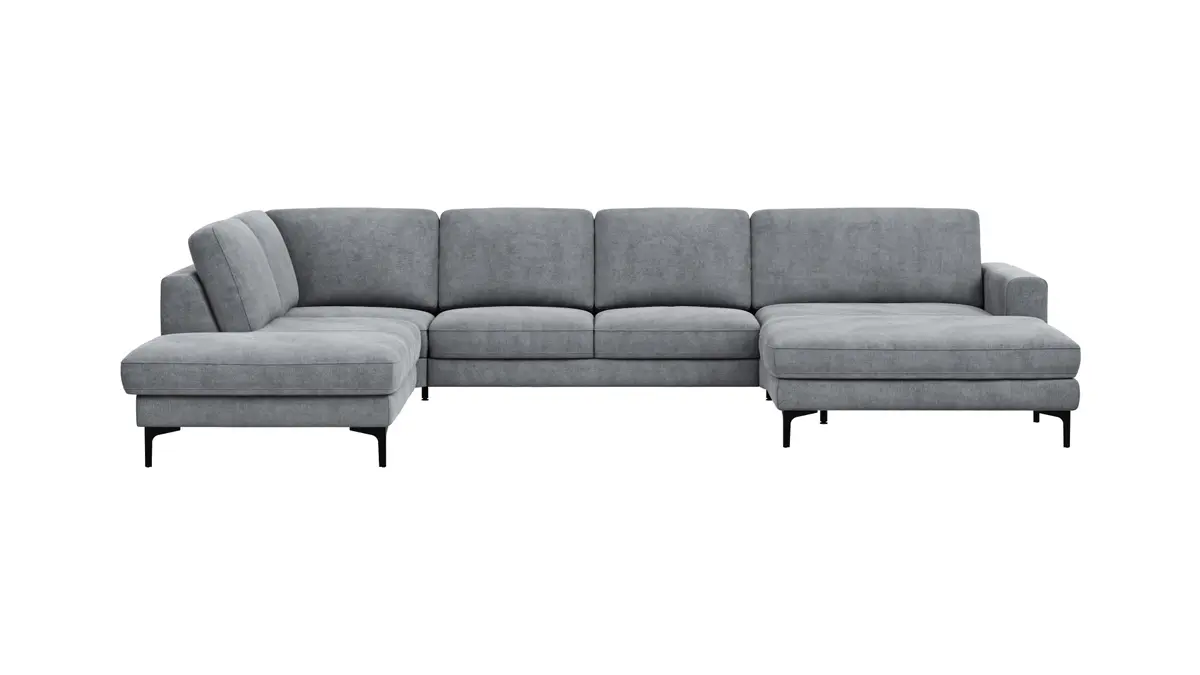 Wohnlandschaft Oviedo - Ecke links mit 2-Sitzer und Longchair rechts, Stoff, Grau