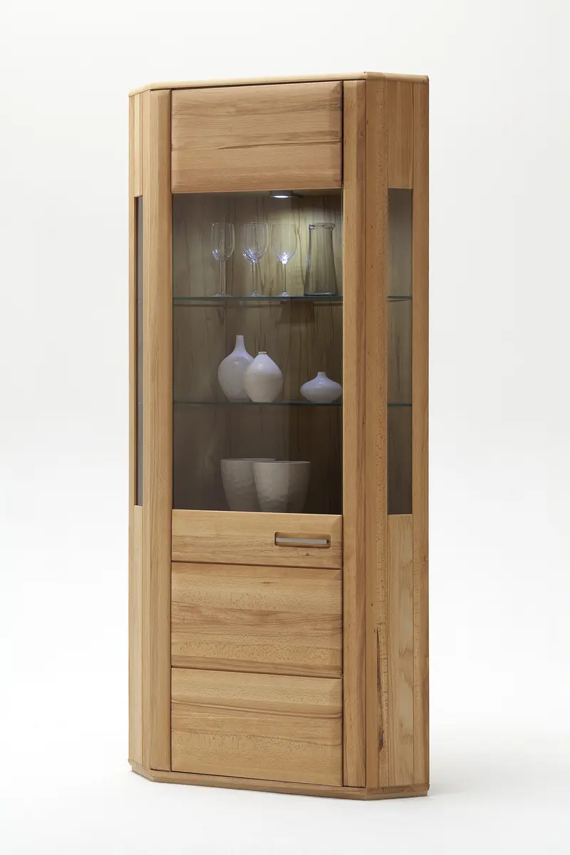 Eckvitrine - mit Beleuchtung, Kernbuche teilmassiv