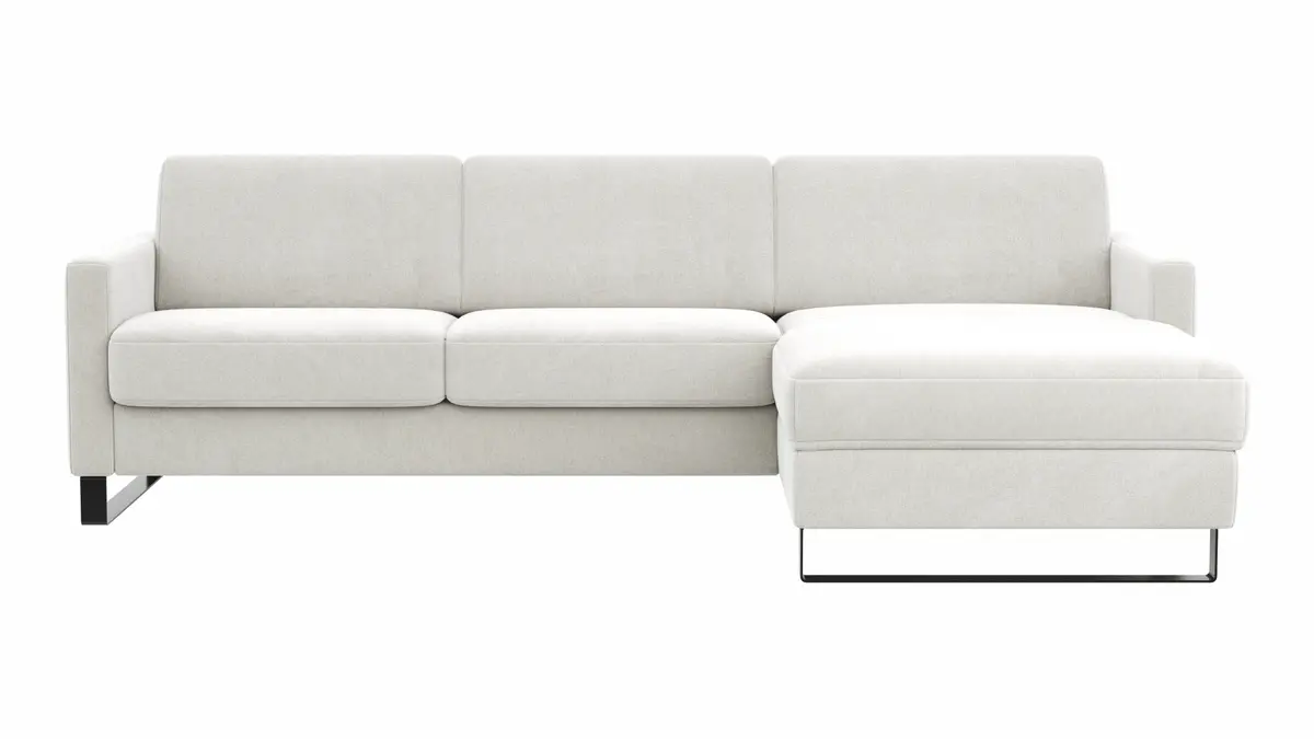 Schlafsofa Laredo - 2-Sitzer mit Longchair rechts inkl. Schlaffunktion mit Bettkasten, Stoff, Offwhite