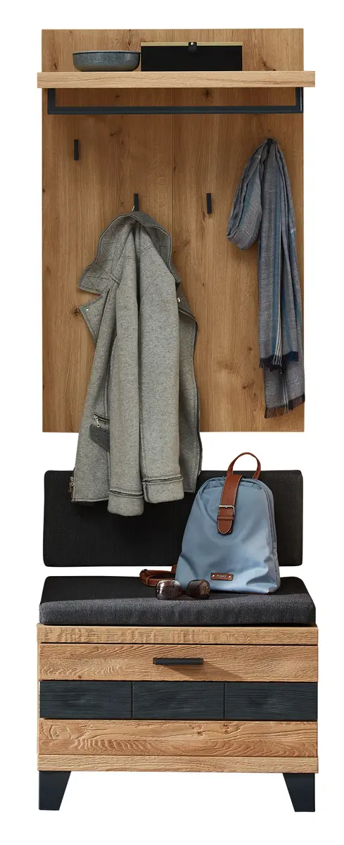 Garderobenpaneel mit Bank - B/H/T 70x108x31 cm, Wildeiche massiv 