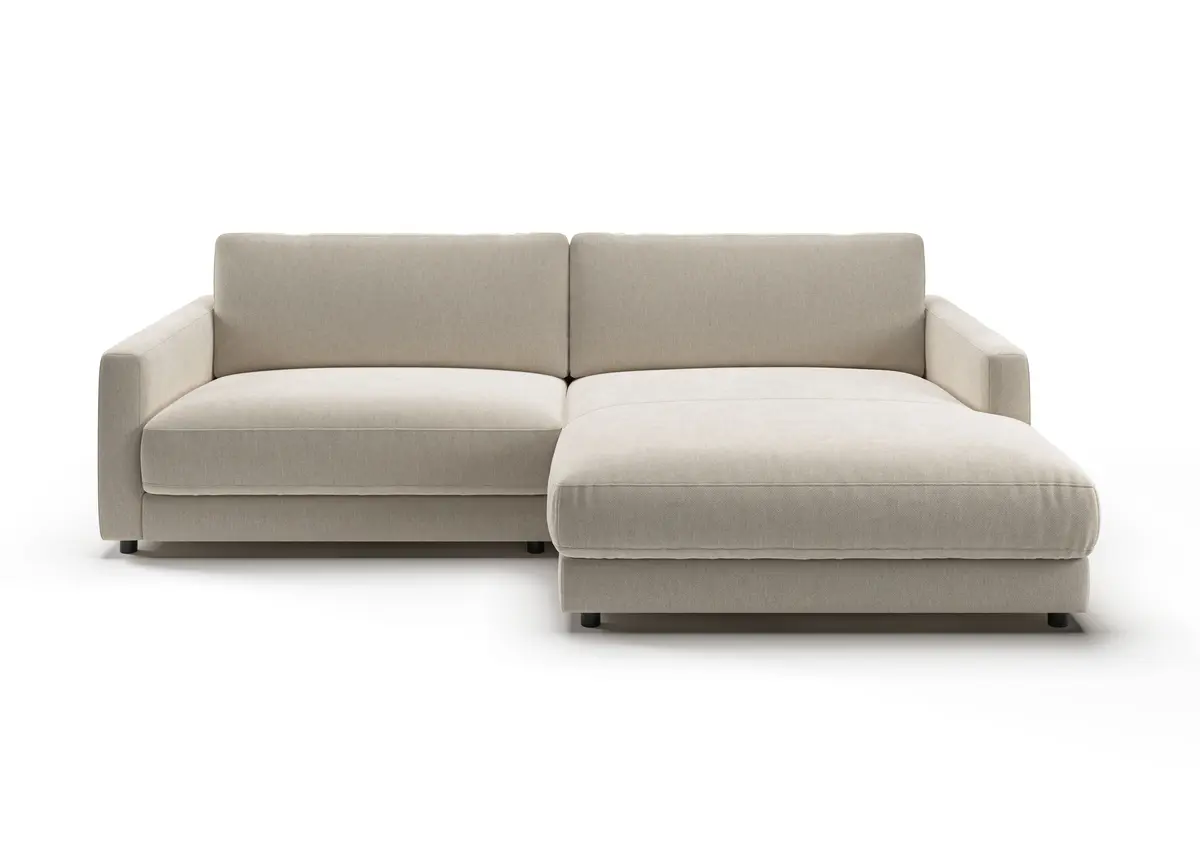 Ecksofa - 1,5-Sitzer mit Longchiar rechts, Stoff, Natur