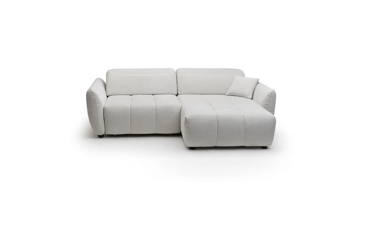 Ecksofa JAIMIE - 1,5-Sitzer mit Longchair rechts inkl. Relaxfunktion, verstellbare Kopfstütze, Stoff, Beige
