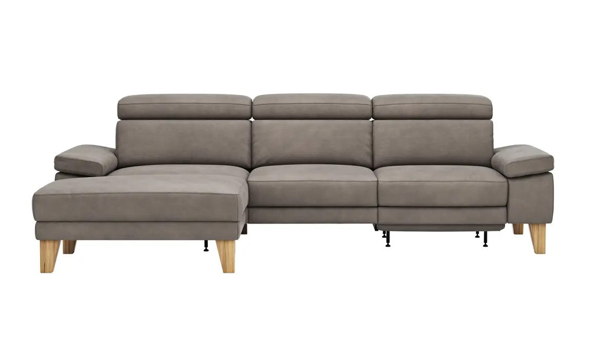 Ecksofa Hudson - Longchair links mit 2,5-Sitzer, inkl. Kopfteil/Armlehne verstellbar und Relaxfunktion (motorisch), Stoff, Steingrau
