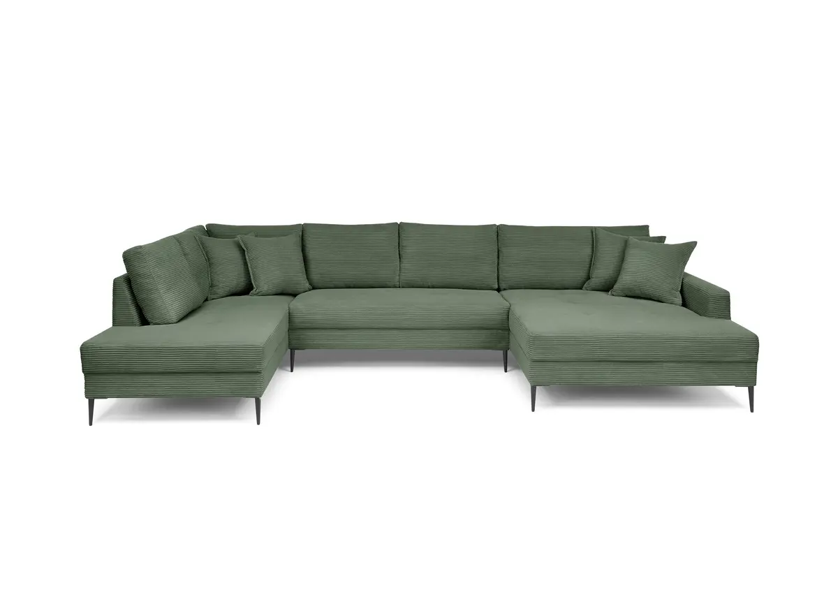 Wohnlandschaft - Ecke links, 2-Sitzer, Longchair rechts, Stoff, Grün