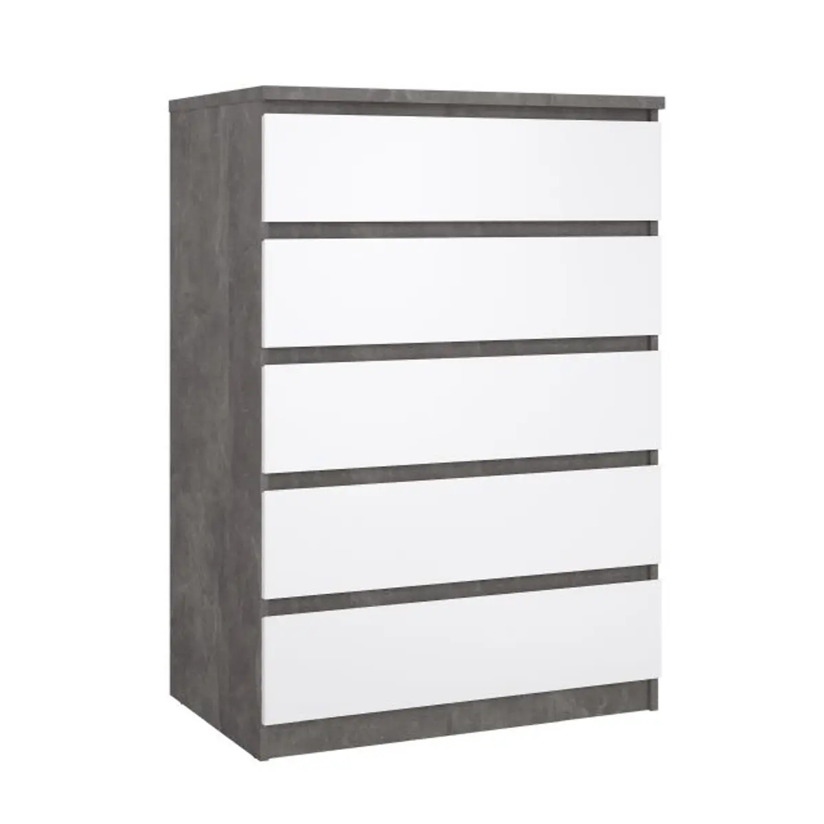 Kommode - B ca. 77 cm, Betonoptik, Weiß Hochglanz