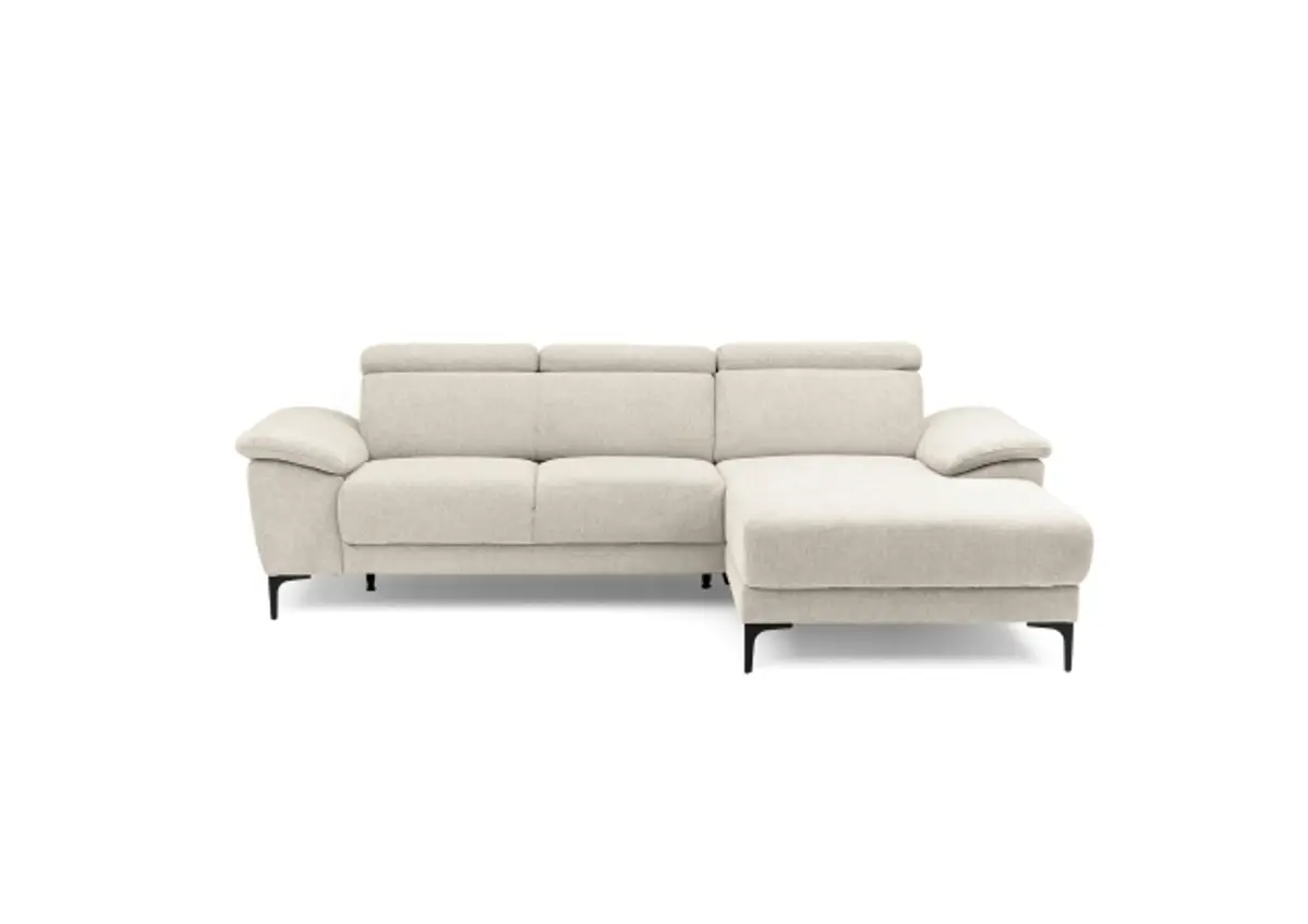 Ecksofa EZRA - 2-Sitzer, Ecke rechts inkl. Kopfteilverstellungen, Stoff, Beige