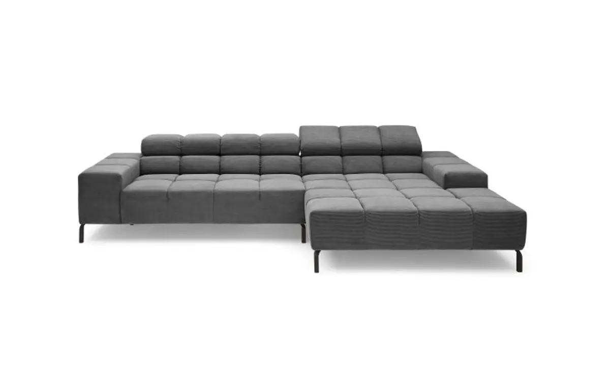 Ecksofa CLIVIA - 2-Sitzer mit Longchiar rechts, Sitzvorzug motorisch, Kopfteil verstellbar, Stoff, Anthrazit