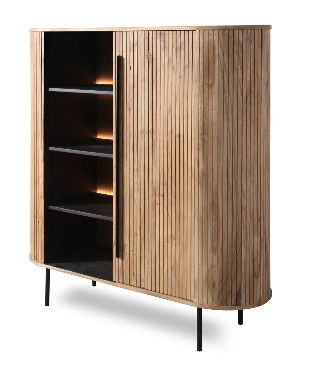 Highboard - mit Beleuchtung, B ca. 118 cm, Akazie massiv