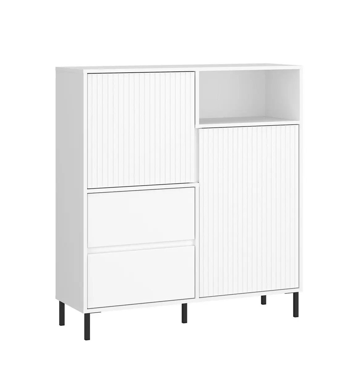 Highboard - B ca. 106 cm, Weiß, Weiß Hochglanz