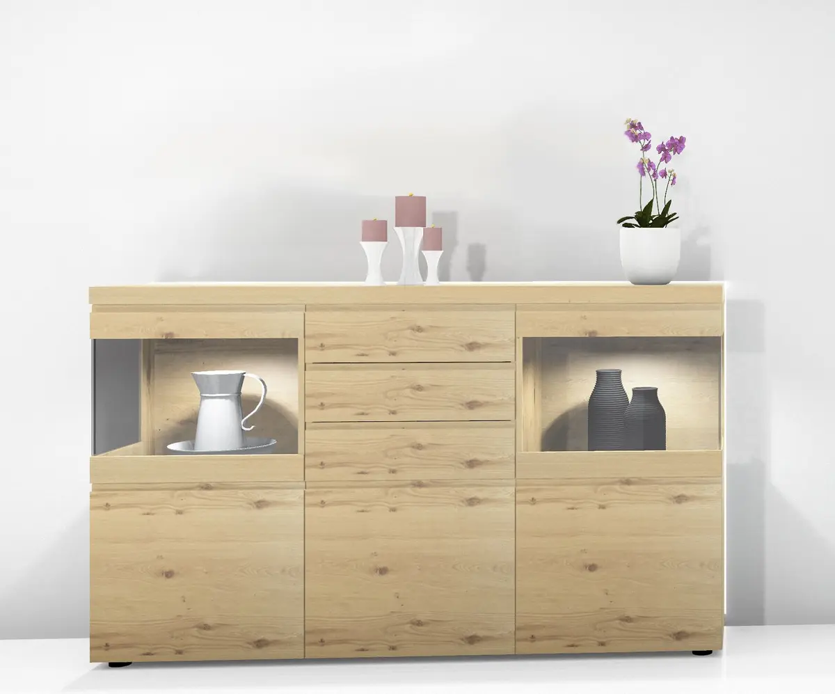 Sideboard - mit Beleuchtung, Wildeiche teilmassiv
