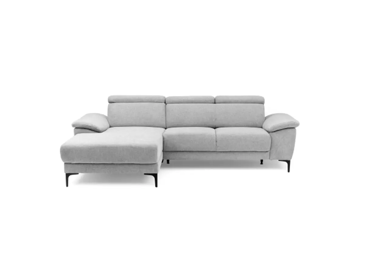 Ecksofa EZRA - Ecke links, 2-Sitzer inkl. Kopfteilverstellungen, Stoff, Hellgrau