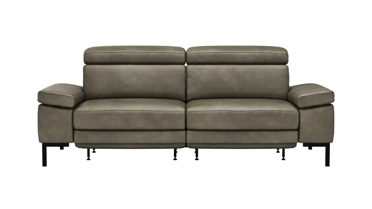 Sofa Hudson - 3-Sitzer, inkl. Relaxfunktion (motorisch) und Kopfteil/Armlehnen verstellbar, Leder, Braungrün
