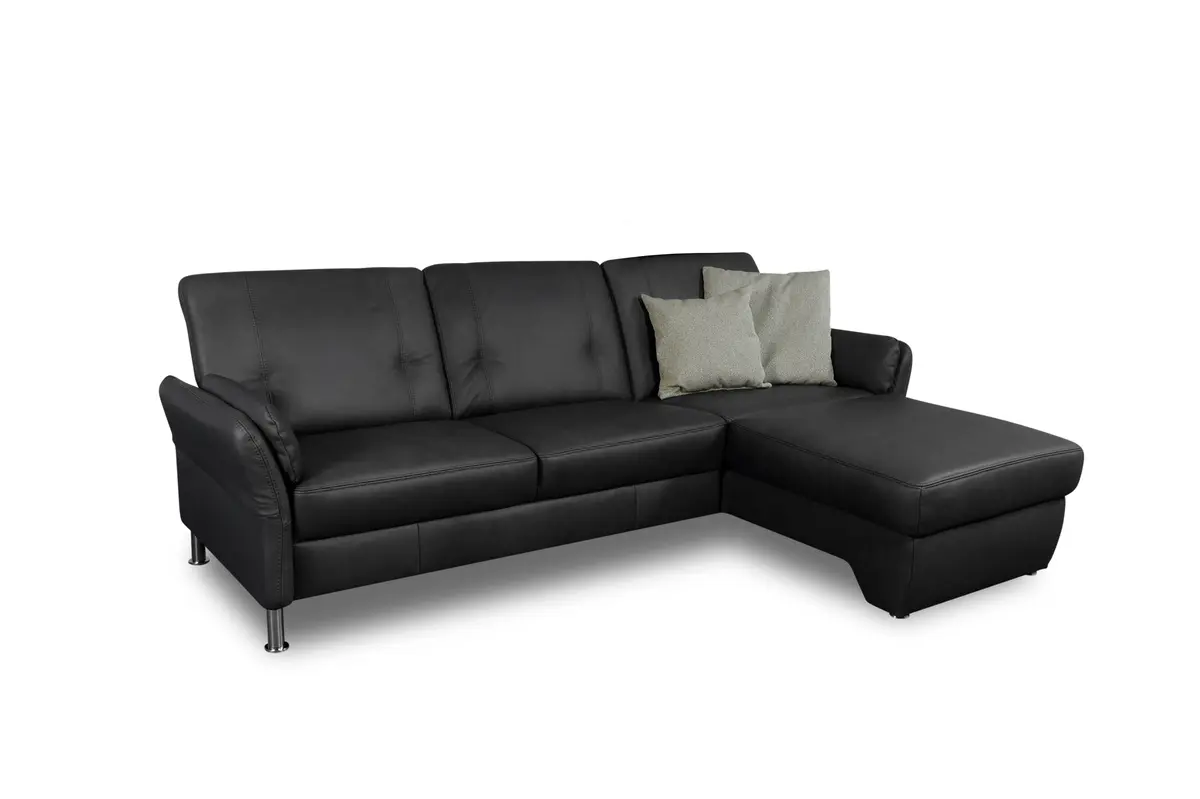 Ecksofa Caracas - 2,5-Sitzer mit Longchair rechts, Leder, Anthrazit