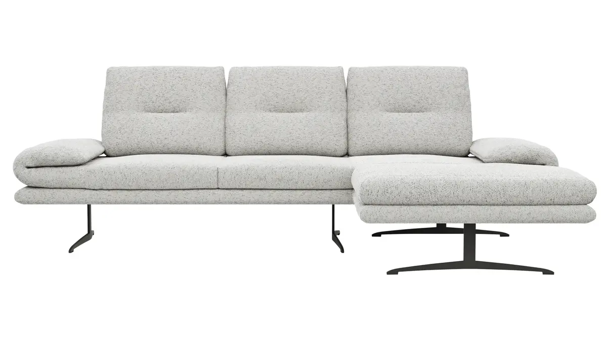 Ecksofa Lucero 2.0 - 2-Sitzer mit Longchair rechts inkl. Rückenlehne verstellbar, Stoff, Offwhite