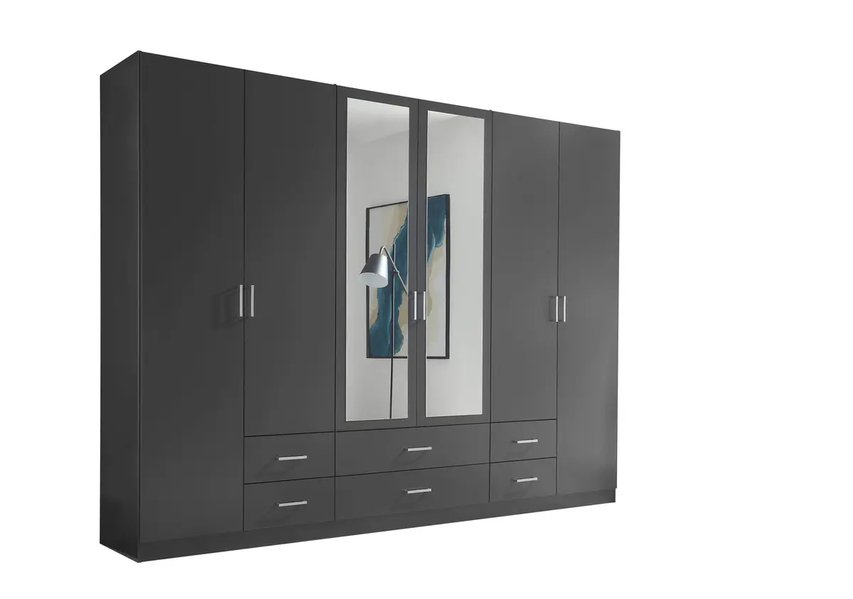 Drehtürenschrank- B ca. 271 cm, Graphit, Spiegel