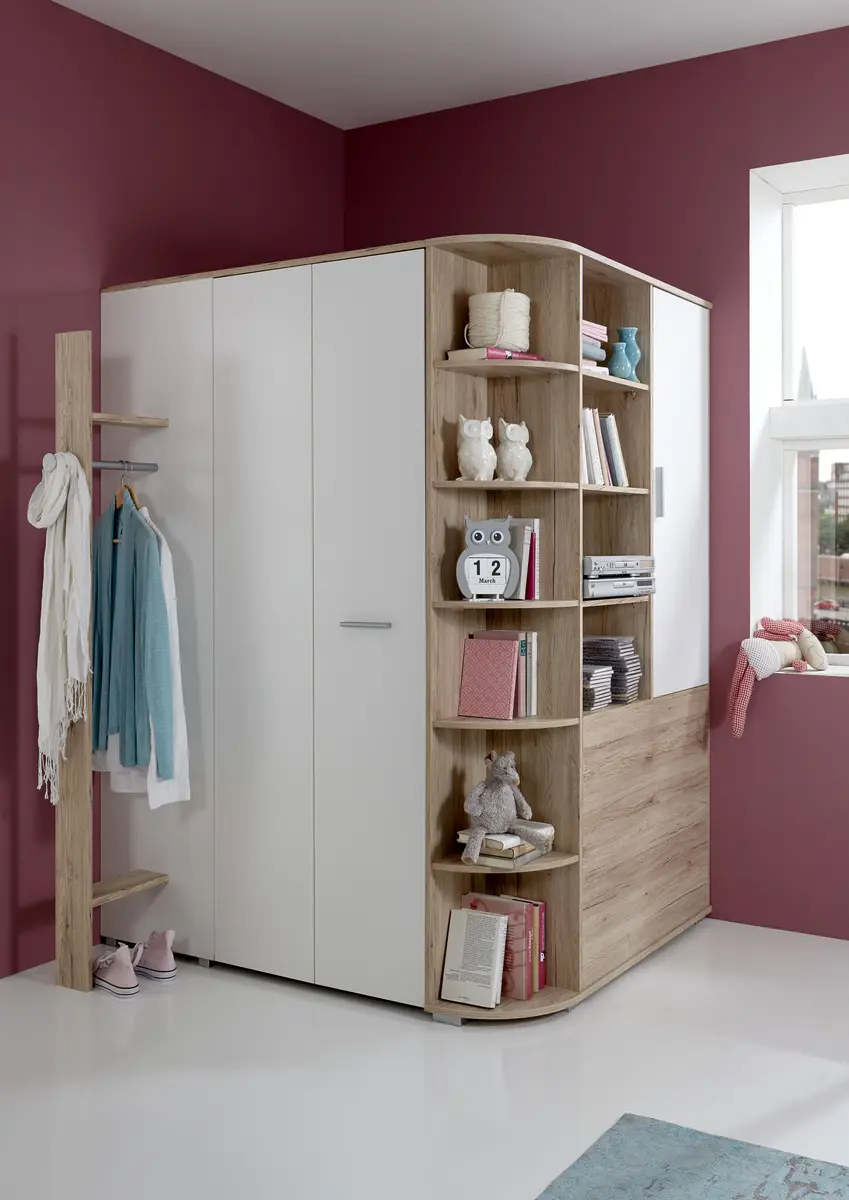 Eckschrank- B ca. 124 cm, Weiß, Eiche Dekor