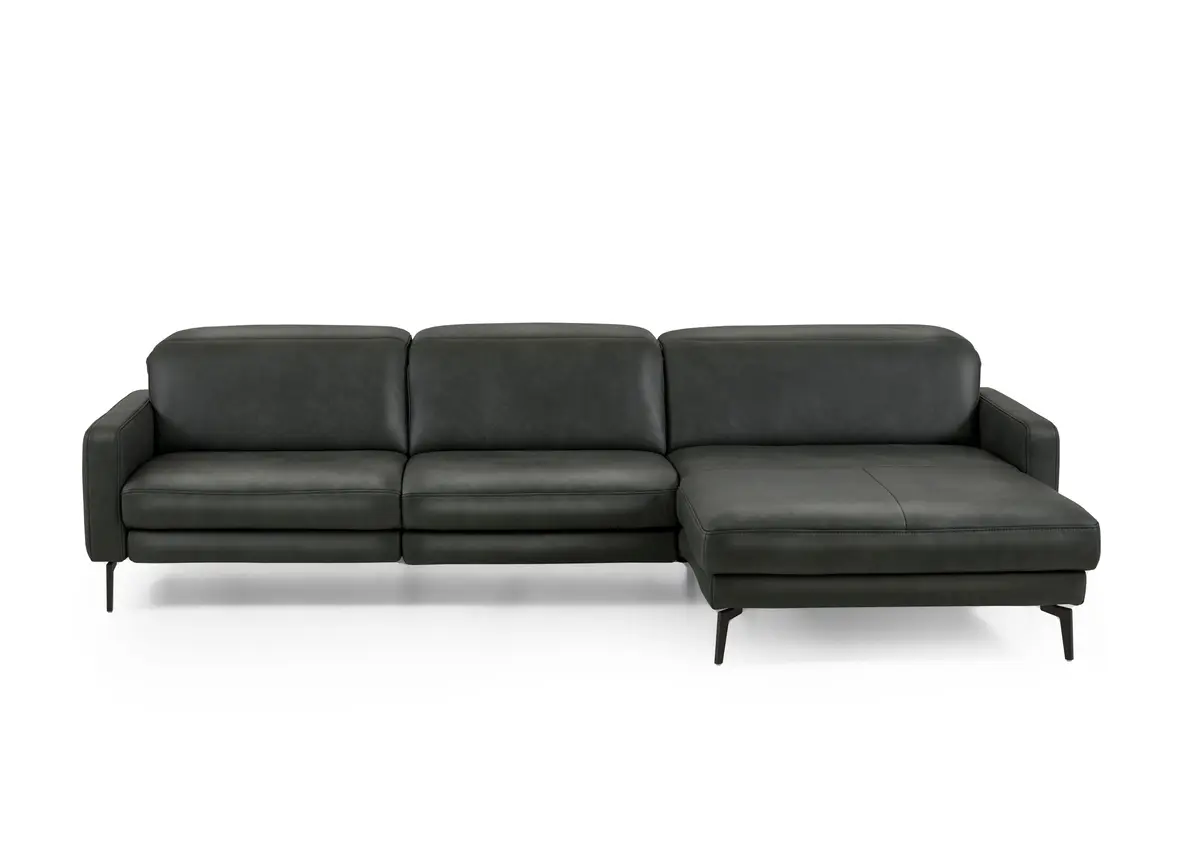 Ecksofa -3-Sitzer mit Longchair rechts, Kopfteil verstellbar, Leder, Anthrazit