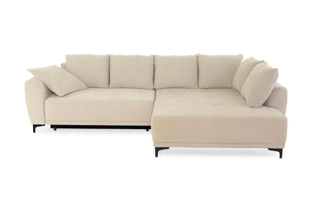 Ecksofa JACEK - 3-Sitzer, Ecke rechts inkl. Schlaffunktion mit Bettkasten, Stoff, Creme