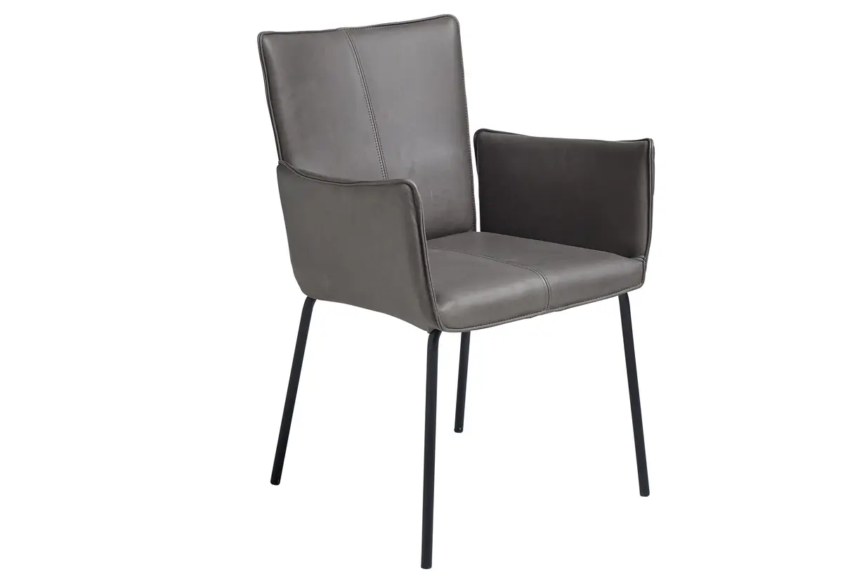 Armlehnstuhl 4900 - Leder, Eisengrau, Innenliegendes Gestell, Schwarz