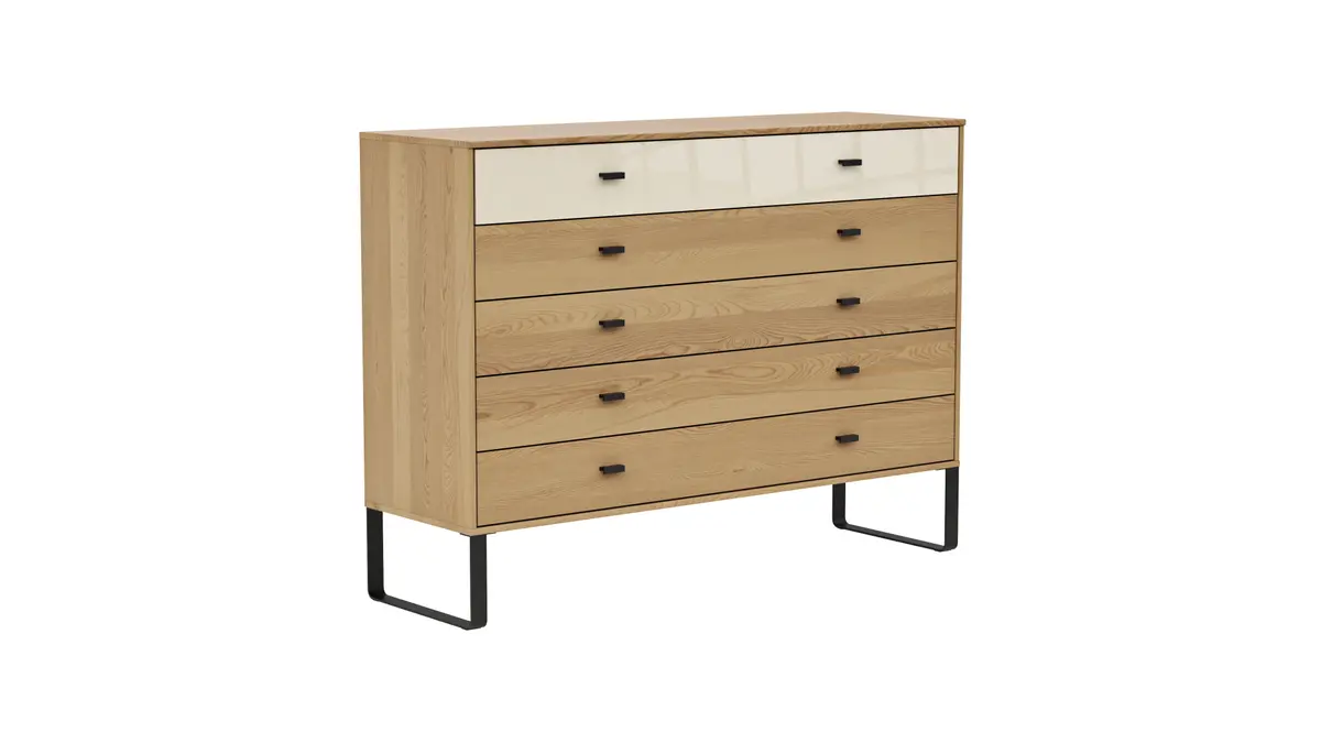 Kommode Lenoso - Eiche massiv, Glas Champagner