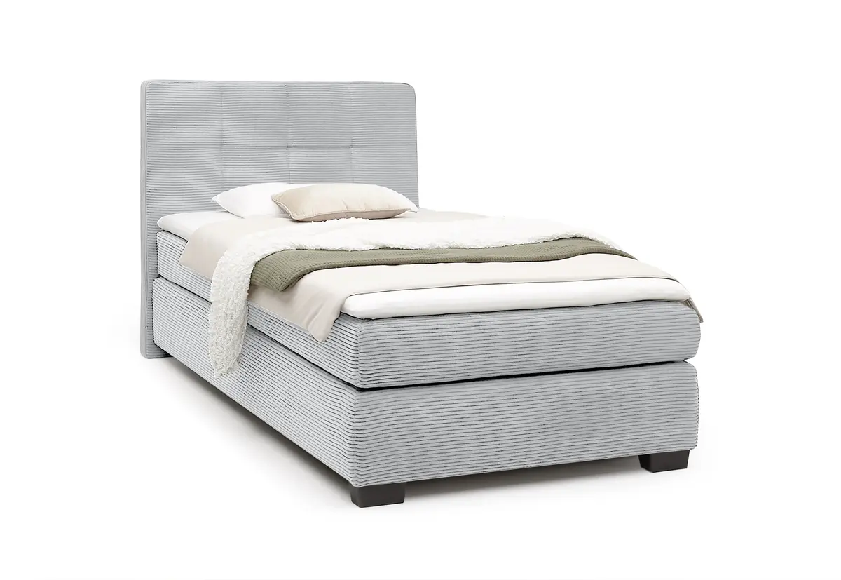 Boxspringbett JILA- Ligefläche ca. 120x200 cm, Stoff, Hellgrau