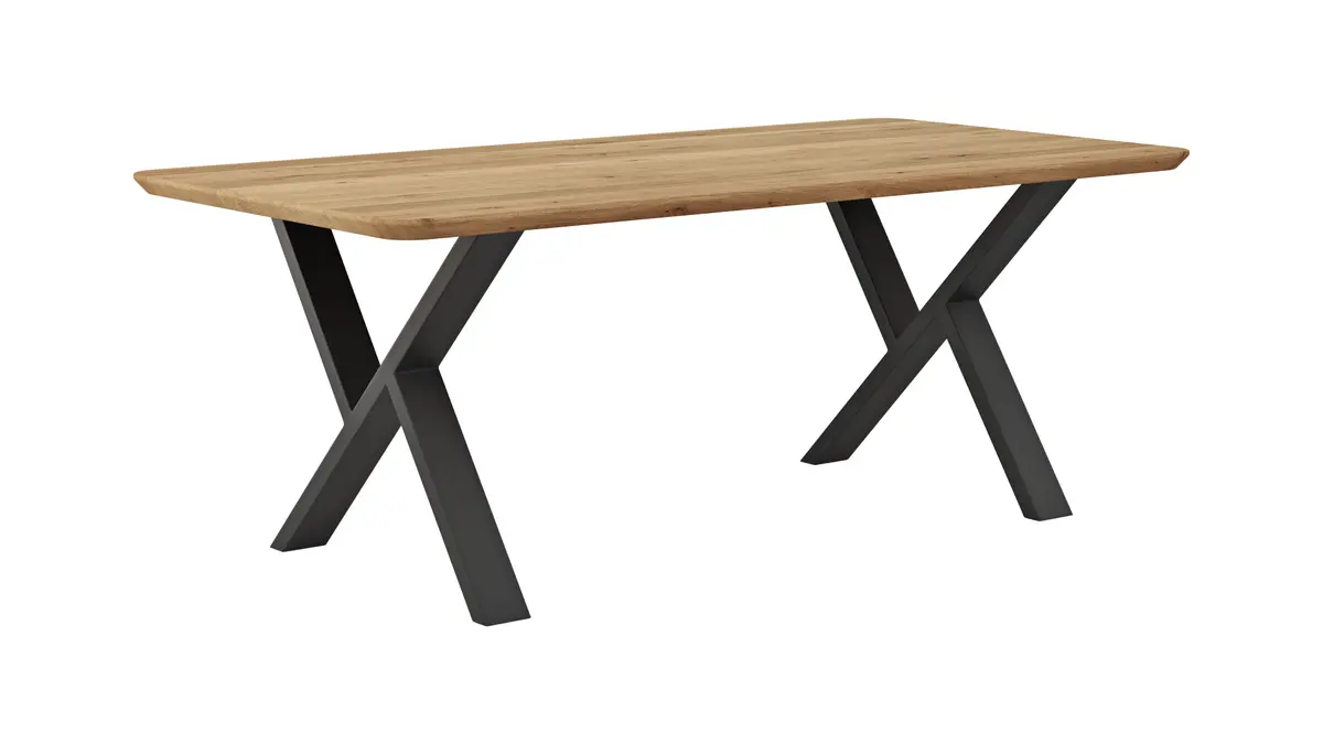 Esstisch Belfast - LB ca. 200x100 cm, Eiche massiv, X-Gestell asymmetrisch