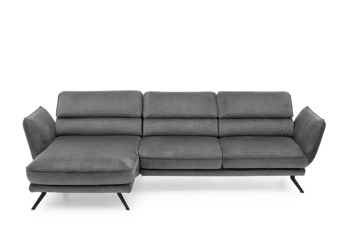 Ecksofa - Longchair links mit 2,5-Sitzer, inkl. Kopfteil verstellbar, Stoff, Grau