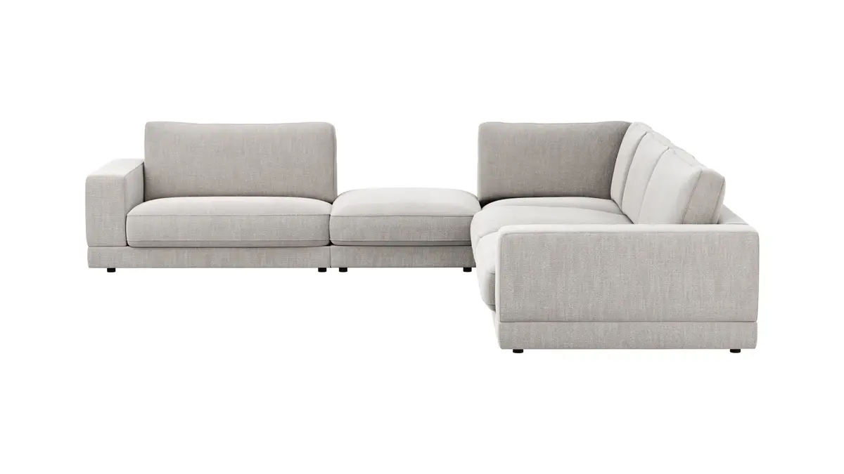 Ecksofa Juni - Ecke links mit 3-Sitzer, Stoff, Hellgrau