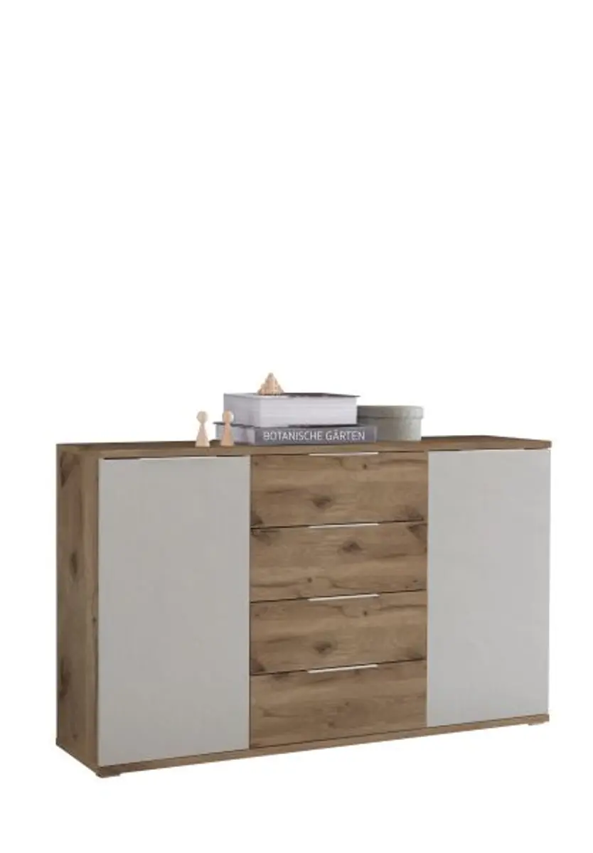 Kommode- Eiche Dekor, Hellgrau, Hirnholz