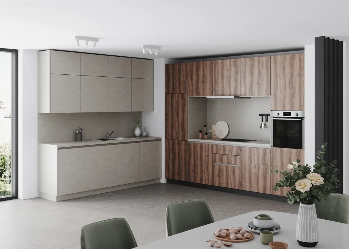 Wohnküche 52.210 3 523, Beton Kieselgrau Nachbildung 