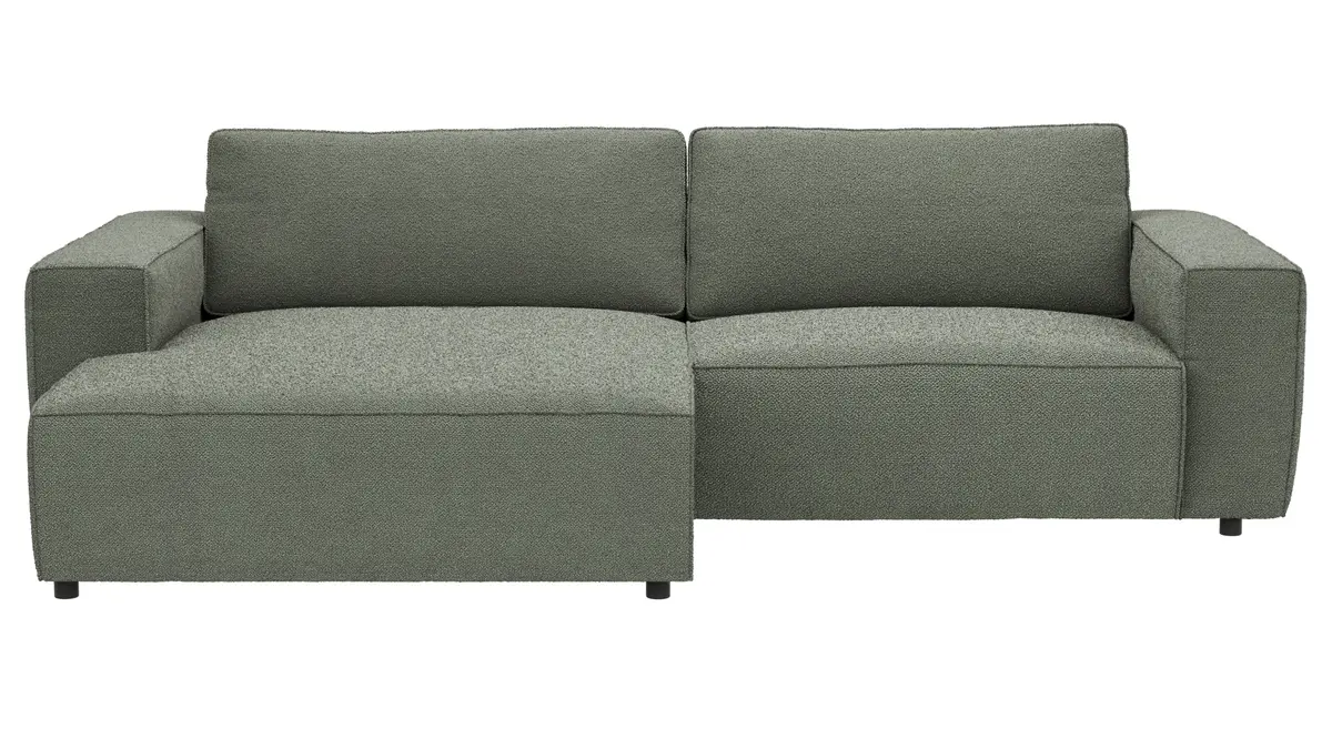 Ecksofa Lilaia - Chaise Longue XL mit 1,5-Sitzer XL rechts, Stoff, Olivgrün