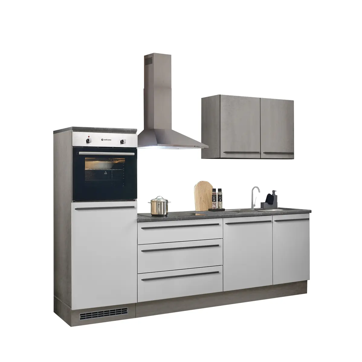 Küchenblock- ohne E-Geräte, B ca. 260cm, Anthrazit, Weiß, Anthrazit