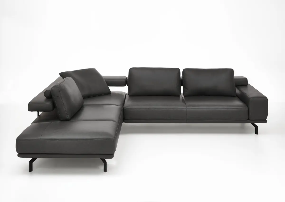 Ecksofa - Ecke links mit 3-Sitzer, Leder, Schwarz