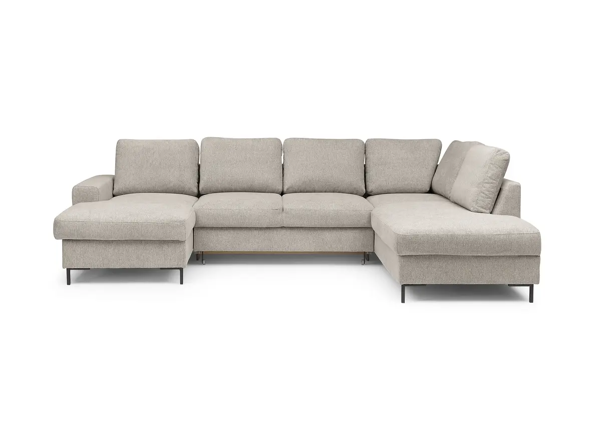 Wohnlandschaft - Longchair links mit 2-Sitzer und Ecke rechts, Stoff, Steingrau