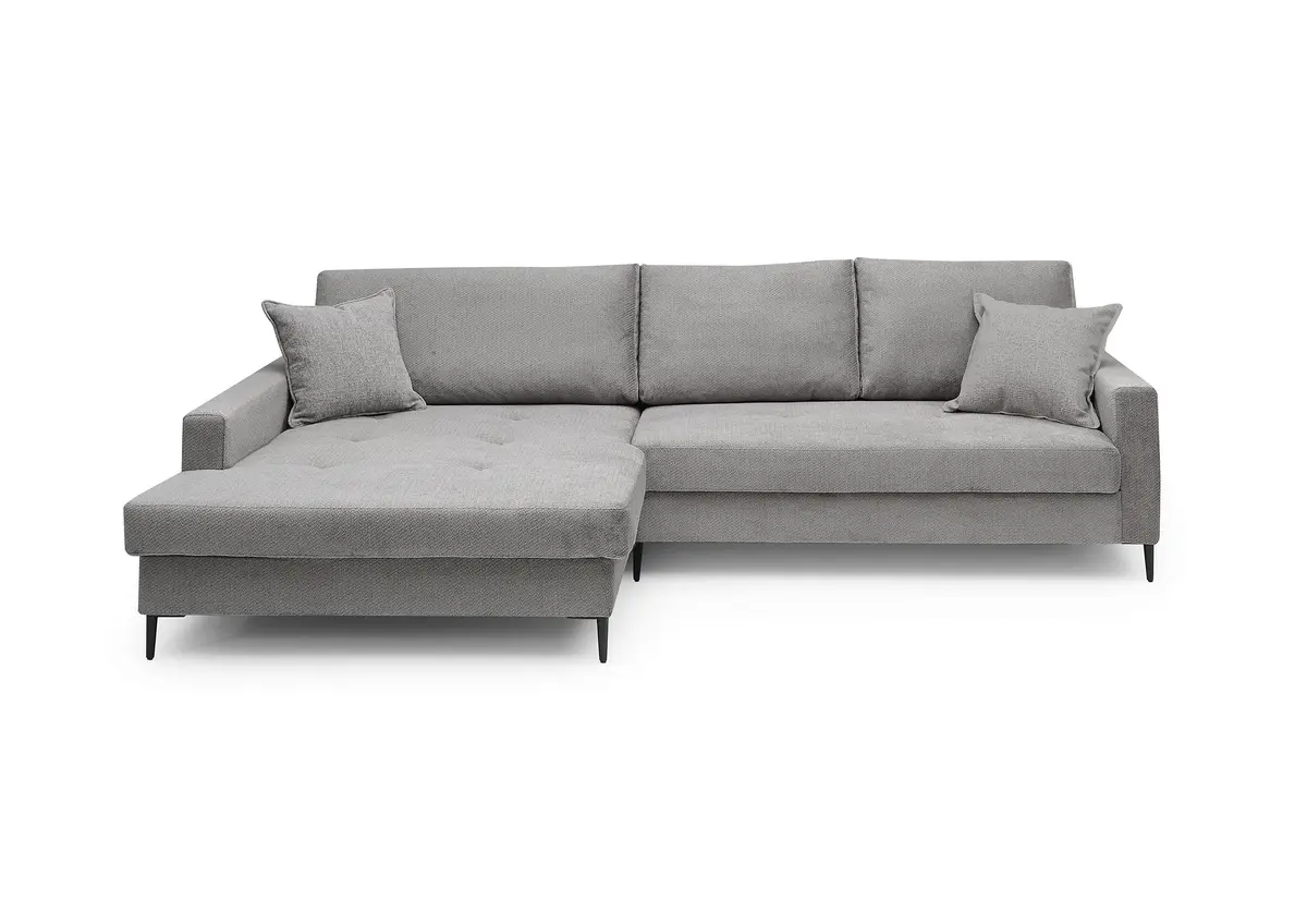 Ecksofa - Longchair links mit 3-Sitzer, Stoff, Eisengrau