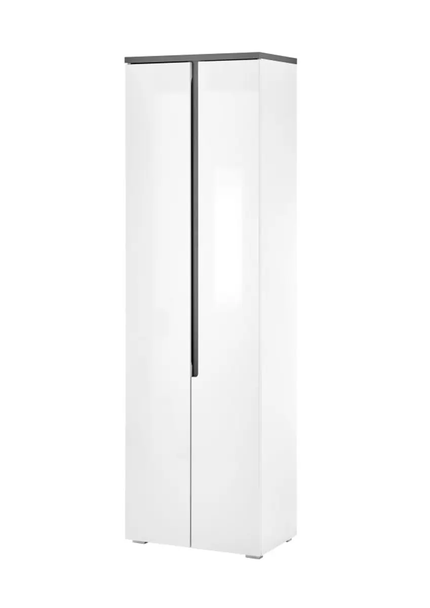 Garderobenschrank - B ca. 60 cm, Weiß, Weiß Hochglanz, Anthrazit