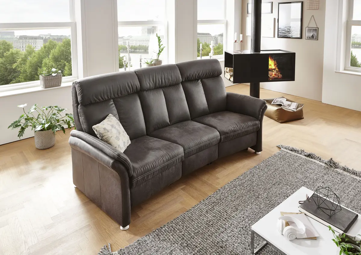 Trapezsofa - 2-Sitzer inkl. Kopfteil verstellbar, Stoff, Anthrazit