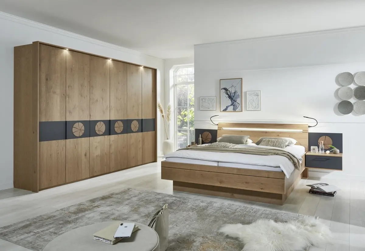 Schlafzimmer - Eiche Barrique, Lack Basalt