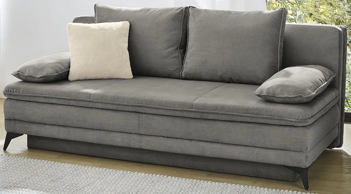 Schlafsofa - 2-Sitzer inkl. Schlaffunktion mit Bettkasten, Stoff, Grau 