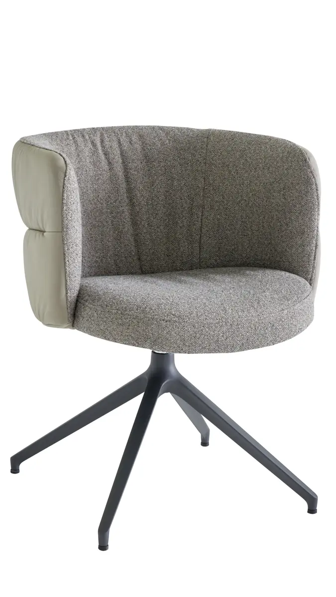 Armlehnstuhl Milana - drehbar, Leder Grau, Stoff Graubraun